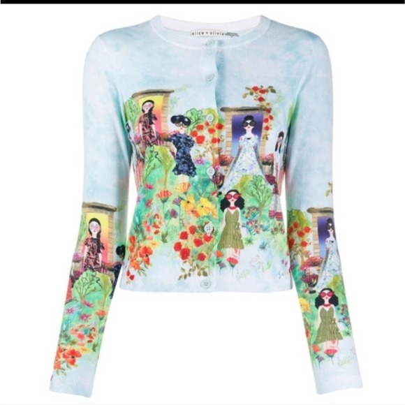 Alice + Olivia Ruthy Palace Knit Blue Cardigan - Picture 11 of 15